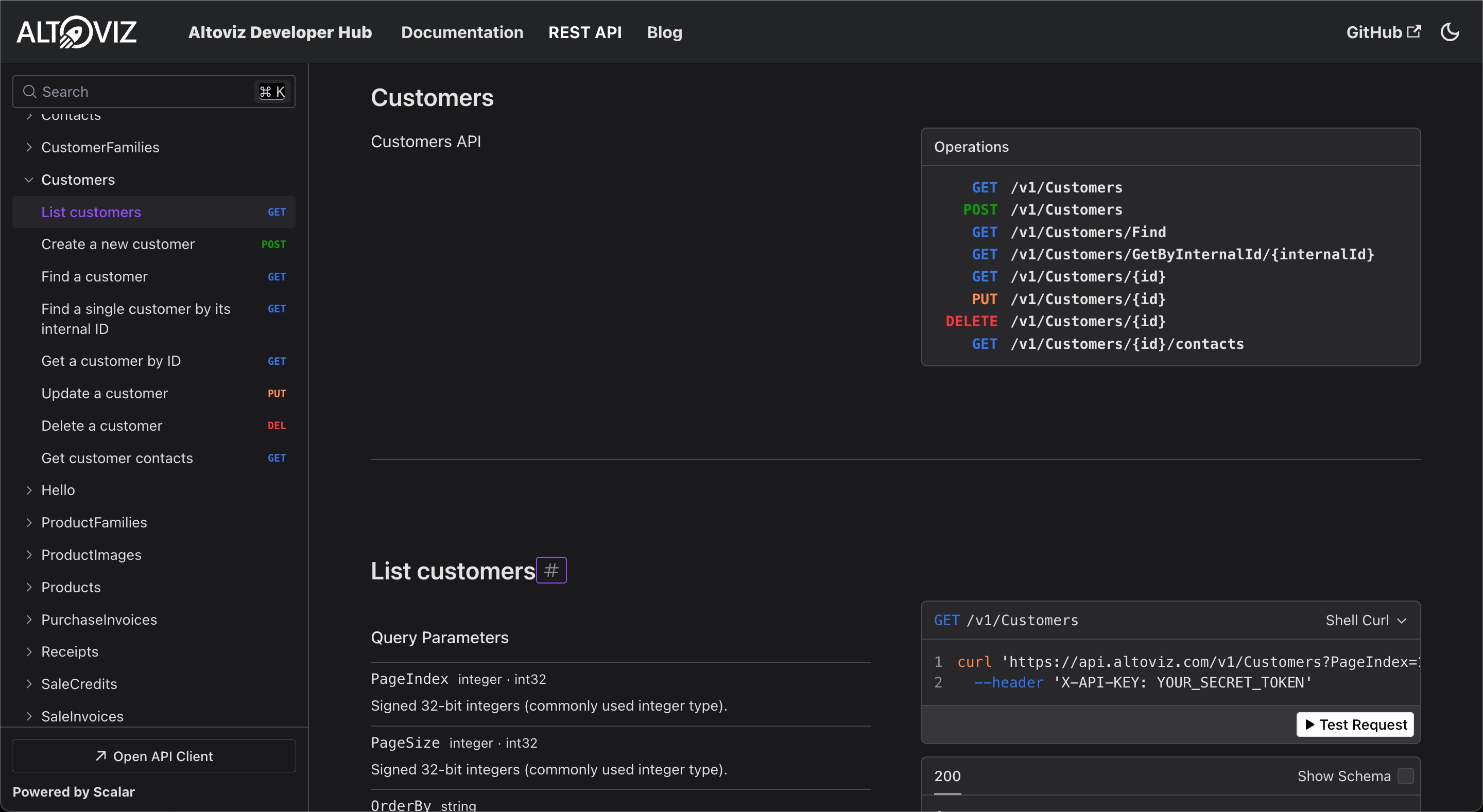 New API reference page